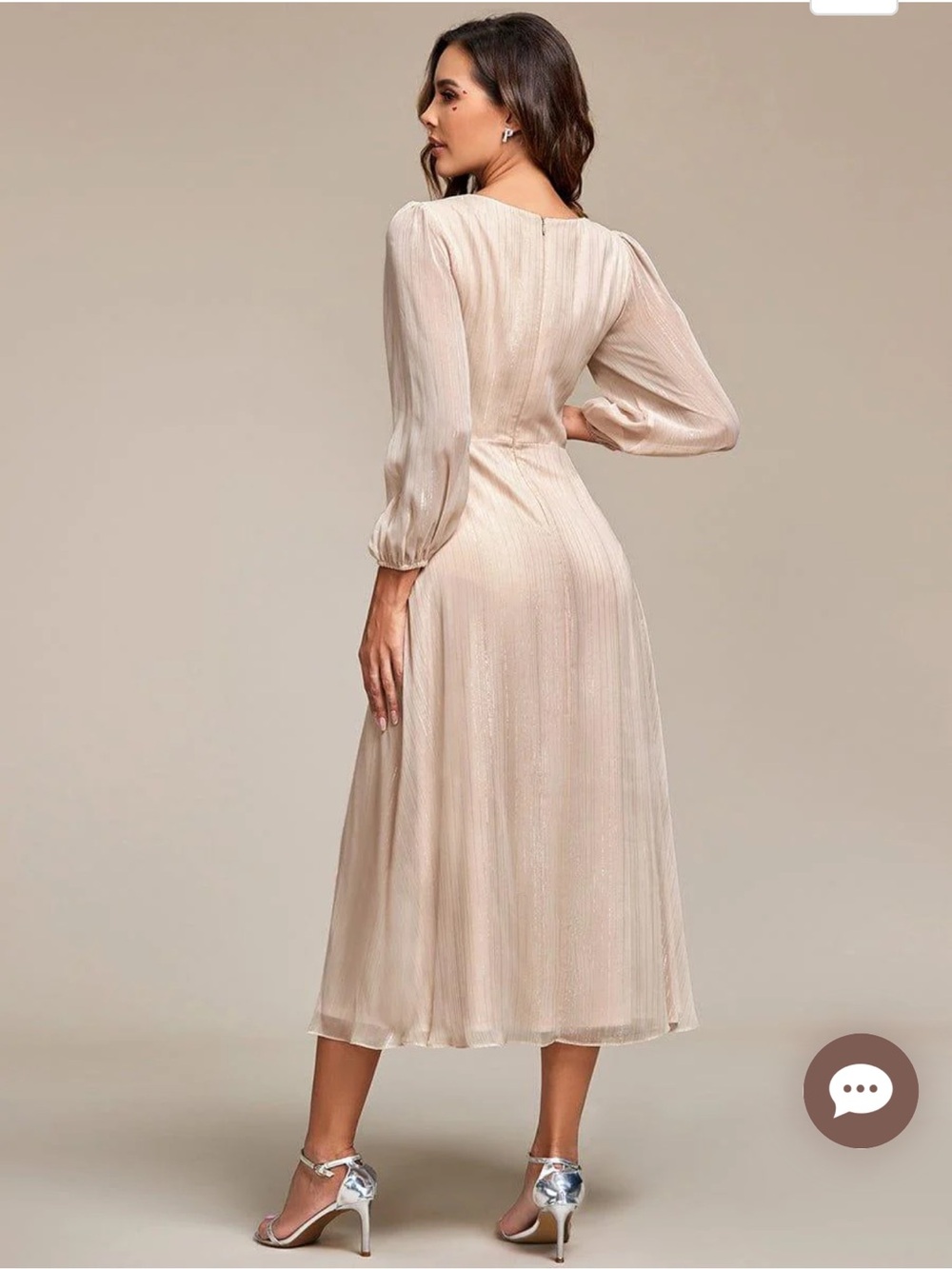 See-Through Long Sleeve Twist Knot A-Line Lotus Leaf Shimmering Evening Dress - Picture 2 of 10